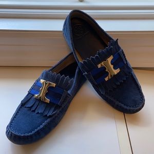 Tory Burch Blue Suede Grosgrain T Loafer Size 6.5